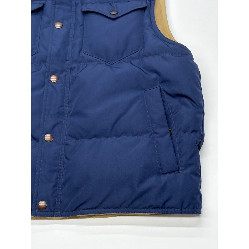 90s Polo Ralph Lauren Reversible Down Puffer Vest Navy Blue Tan Khaki Mens Large
